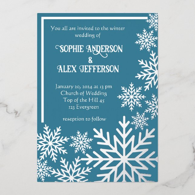 Winter wedding foil snowflakes on tealblue  (Front)