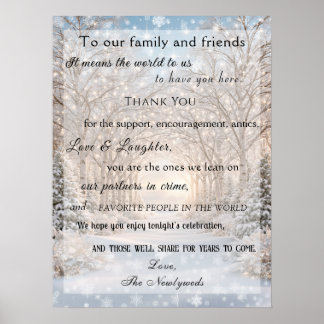 Winter Wedding Forest Lights Snowflakes Thank You Poster