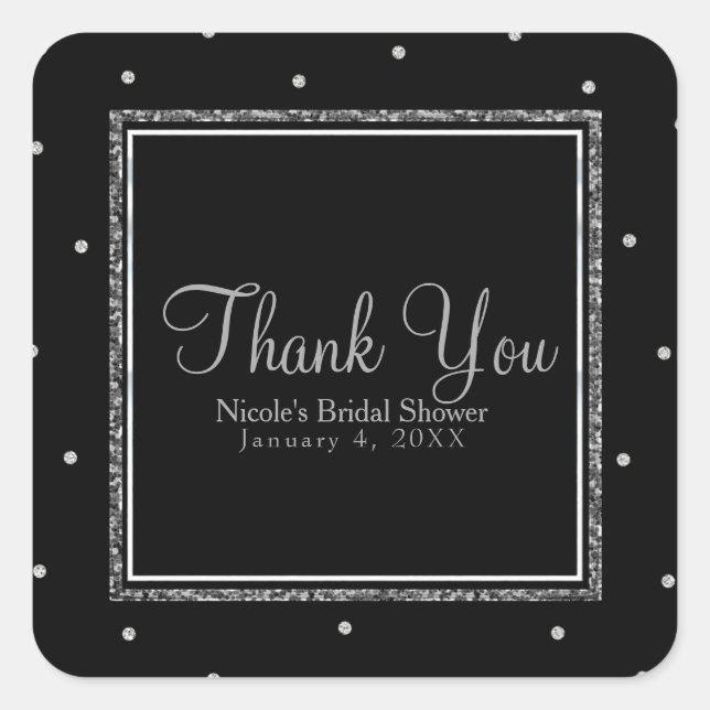 Winter Wedding Glam Silver & White Dots Party Square Sticker (Front)