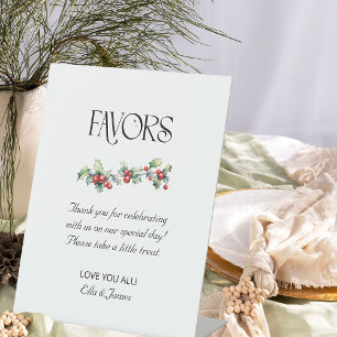 Winter Wedding Holly and Berries Favours Table Sig Pedestal Sign