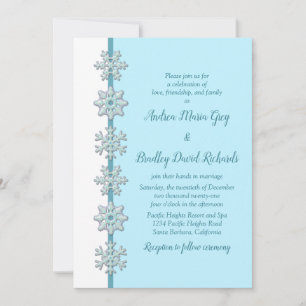 Winter Wedding Invitation   Blue Snowflake Buttons