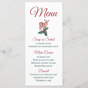 Winter Wedding Menu Christmas Reindeer Red Floral