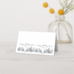 Winter Wedding Mountain Rustic, Country Slate Grey Place Card