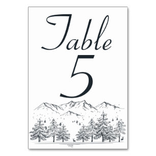 Winter Wedding Mountains Country Rustic Trees Table Number