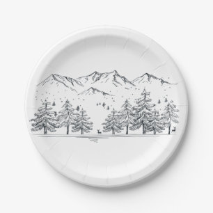 Winter Wedding Mountains Nature Trees Country Paper Plate