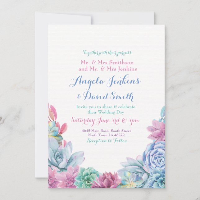 Winter Wedding Pastels Succulent Party Invitation (Front)