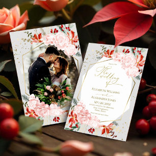 Winter Wedding Photo Invitation Watercolor Floral