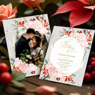 Winter Wedding Photo Invitation Watercolor Floral