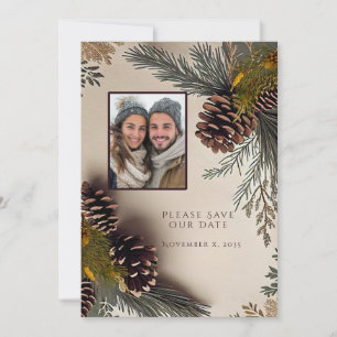 Winter Wedding Pine Cones Pine Needles Save The Date