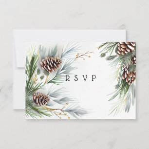 Winter Wedding Pine Cones Snow Pine Branches   RSVP Card