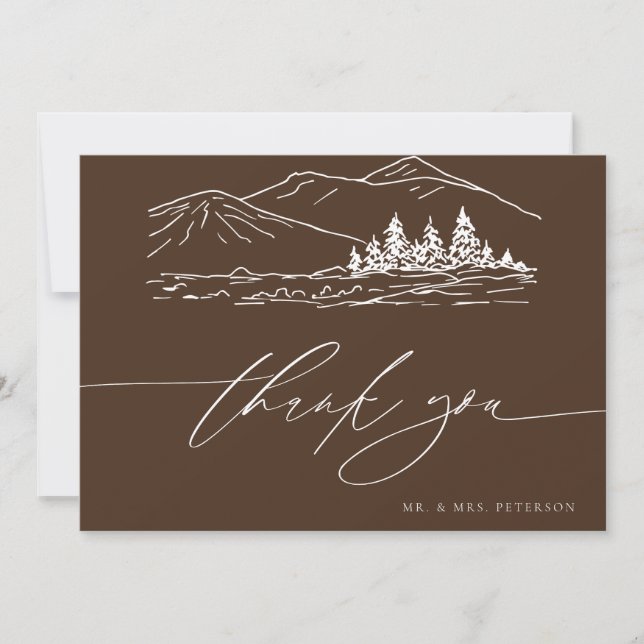 Winter Wedding | Pine Tree Forest Rustic Mountains Thank You Card (Front)