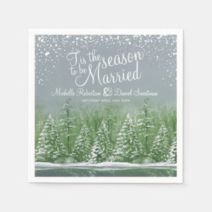 Winter wedding pine trees lake green grey art napkin