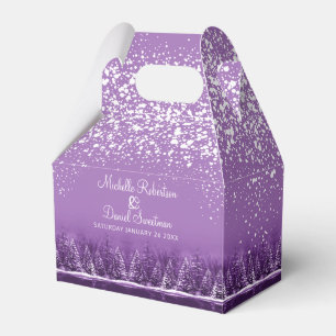 Winter wedding pine trees lake purple art favor box