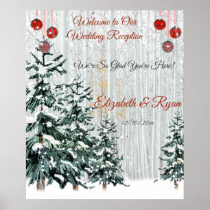 Winter Wedding Pine Trees Snow Sparkle Stars Poster