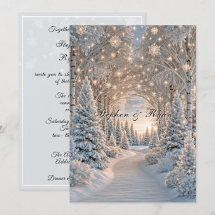 Winter Wedding Pine Trees Snowflakes Pretty Lights Invitation