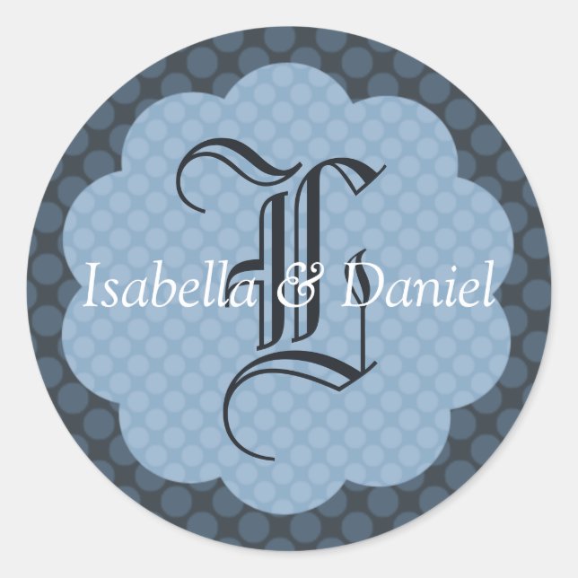 Winter Wedding Polka Dot Pattern Custom Monogram Classic Round Sticker (Front)