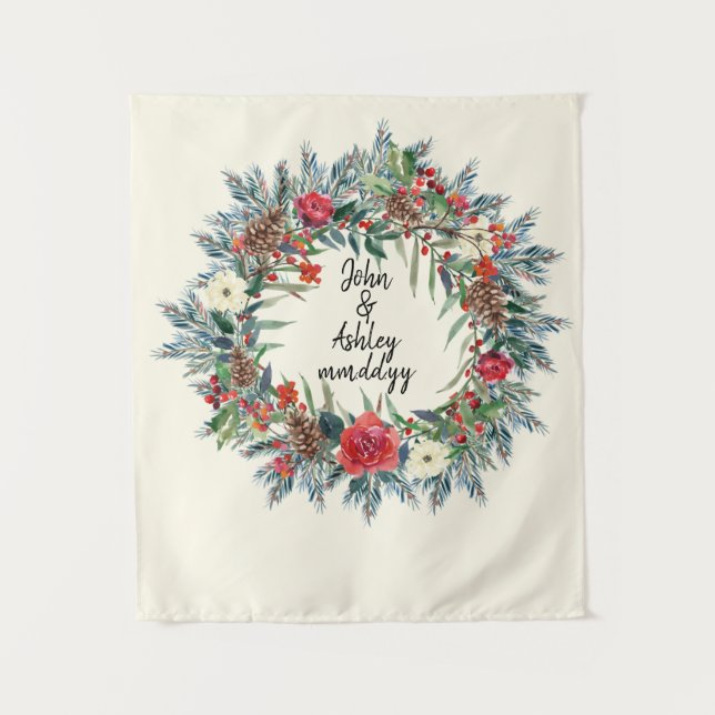 Winter Wedding Reception Backdrop Photobooth Tapestry (Front)