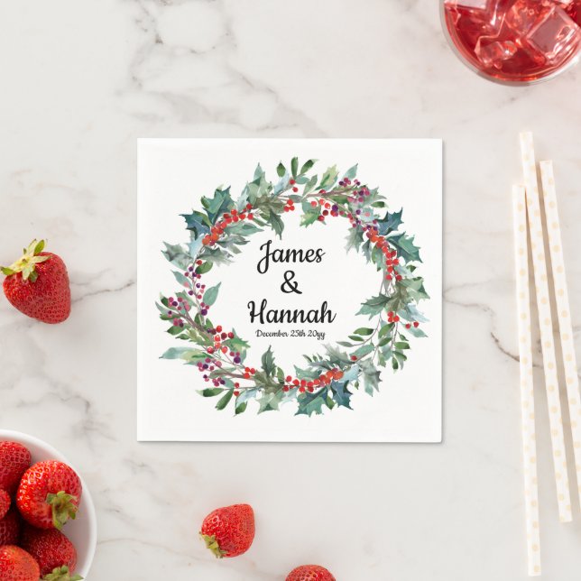 Winter Wedding Reception Serviettes Holiday Favour Napkin (Insitu)