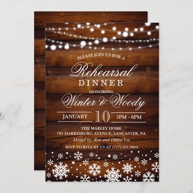Winter Wedding Rehearsal Dinner Invitation (Front/Back)
