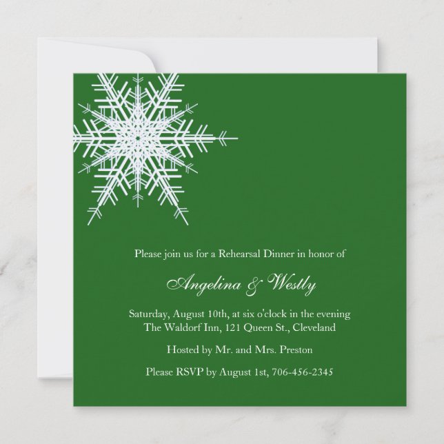 Winter Wedding Rehearsal Dinner Invitation (Front)