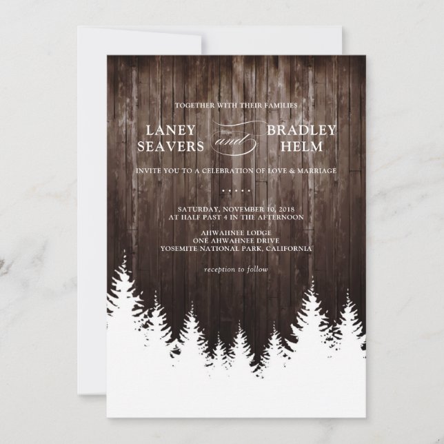 Winter Wedding Rustic Wood Wedding Invitation (Front)