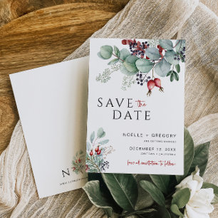 Winter Wedding Save the Date Eucalyptus Foliage