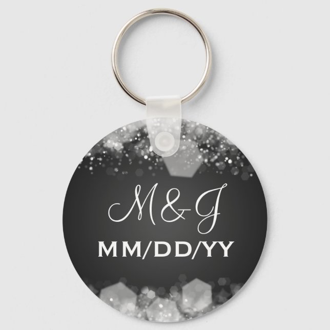 Winter Wedding Save The Date Sparkling Night Black Keychain (Front)