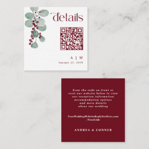 Winter Wedding Small Burgundy Details Card QR Code