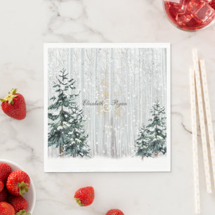 Winter Wedding Sparkle Snowflakes Pine Trees  Napkin