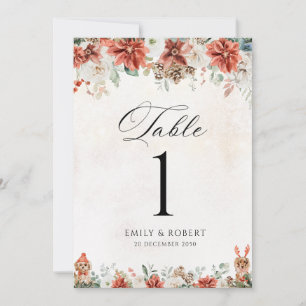 Winter Wedding Table Number Card