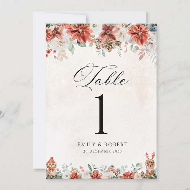 Winter Wedding Table Number Card (Front)