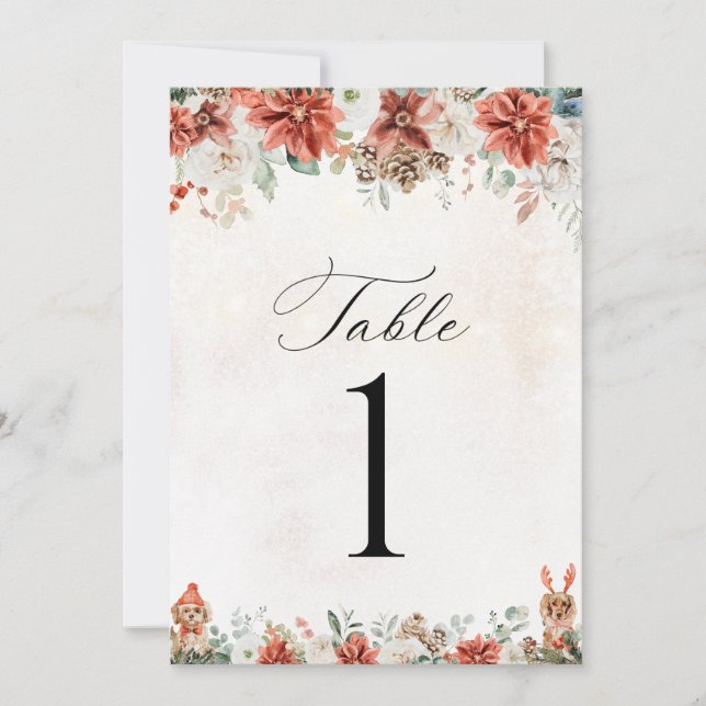Winter Wedding Table Number Card (Front)