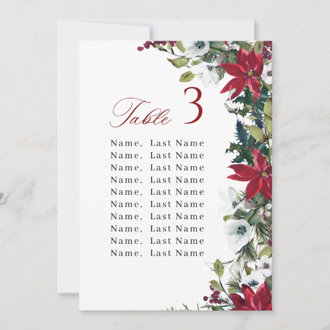 Winter Wedding Table Number Seating Chart Cards (Front)