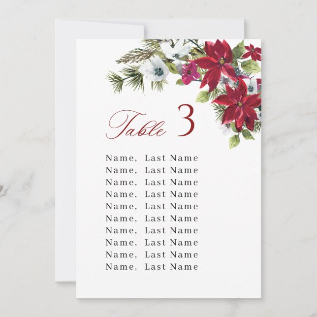 Winter Wedding Table Number Seating Chart Cards (Front)
