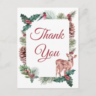 Winter Wedding Thank You Christmas Deer Floral Postcard
