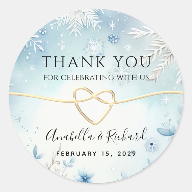 Winter Wedding Thank You Favour Classic Round Sticker (Front)