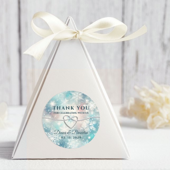 Winter Wedding Thank You Favour Classic Round Sticker (Creator Uploaded)