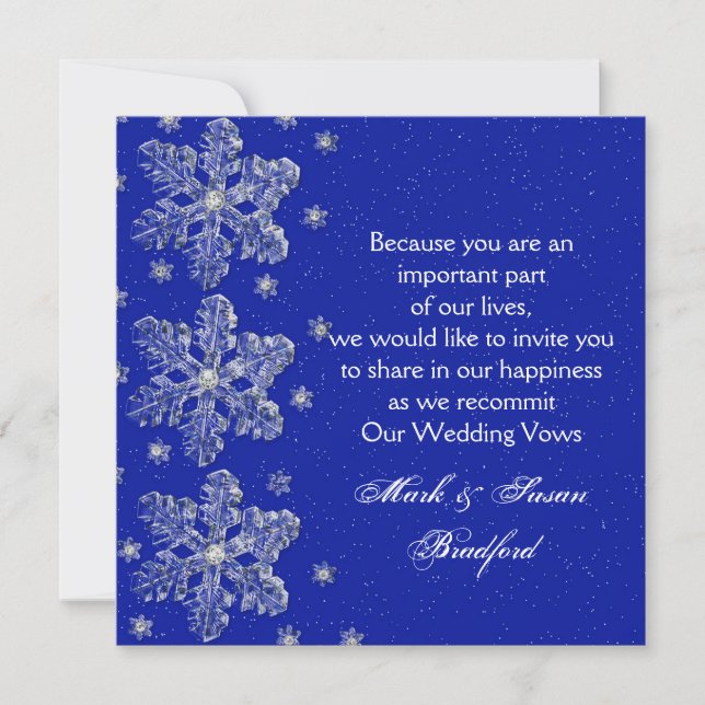 Winter Wedding Vow Renewal Inviation - Blue/snow Invitation (Front)