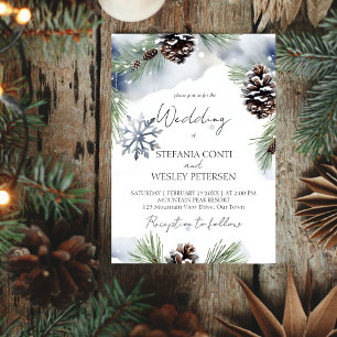 Winter wedding watercolor snowy pines template
