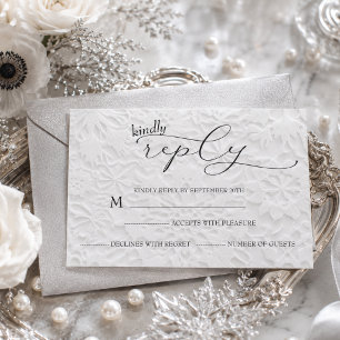 Winter Wedding White & Black Simple  RSVP Card