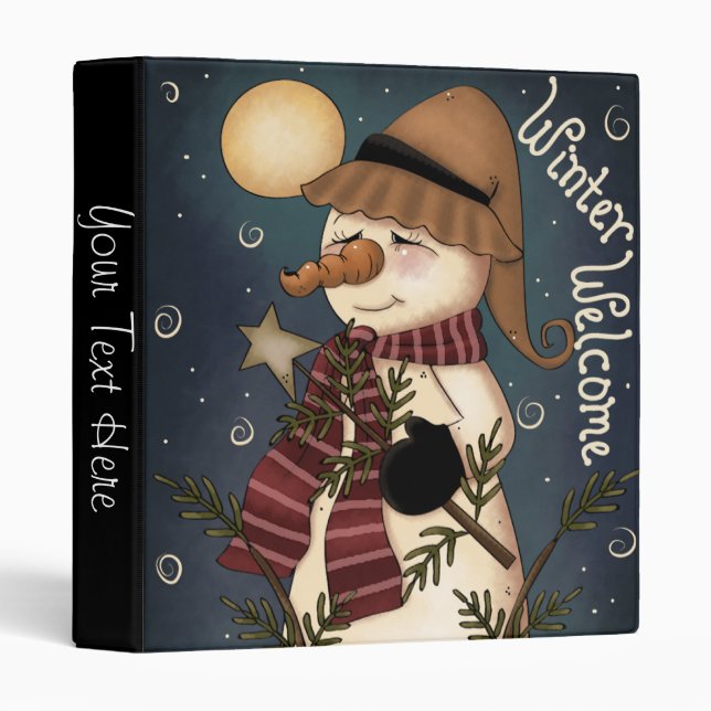 Winter Welcome Snowman Folk Art Binder (Front/Spine)