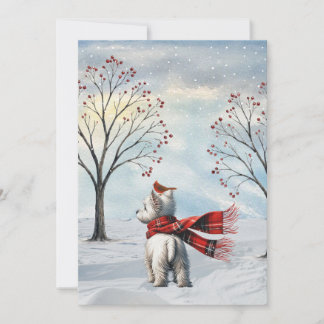 Winter Westie and Cardinal Snowy Christmas Card