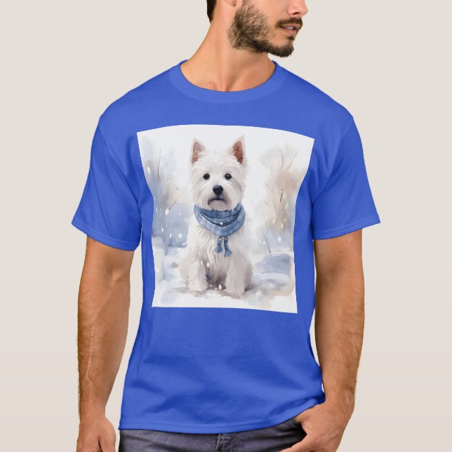 Winter Westie Background By Fine Fluffy Friends fa T-Shirt (Front)