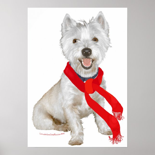Winter Westie in a Red Scarf Poster (Front)