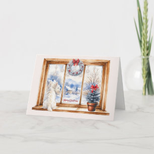Winter Westie in Window Merry Christmas Card