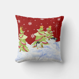 Winter Whimsey Penguin Polar Bear Babies in Snow Throw Pillow