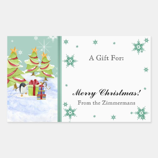 Winter Whimsy Cute Penguin Babies in Snow Star Sticker (Front)