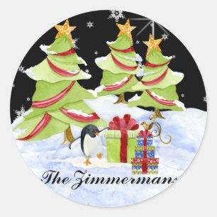 Winter Whimsy Cute Polar Bear Babies in Snow Star Classic Round Sticker