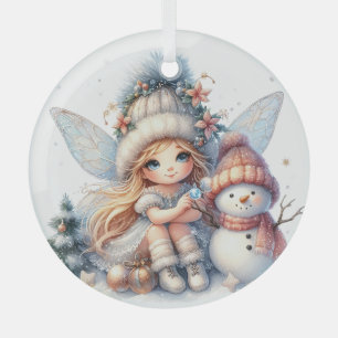 Winter Whimsy: Fairy and Frosty Glass Ornament