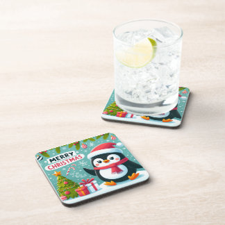 Winter Whimsy: Festive Penguin  Coaster